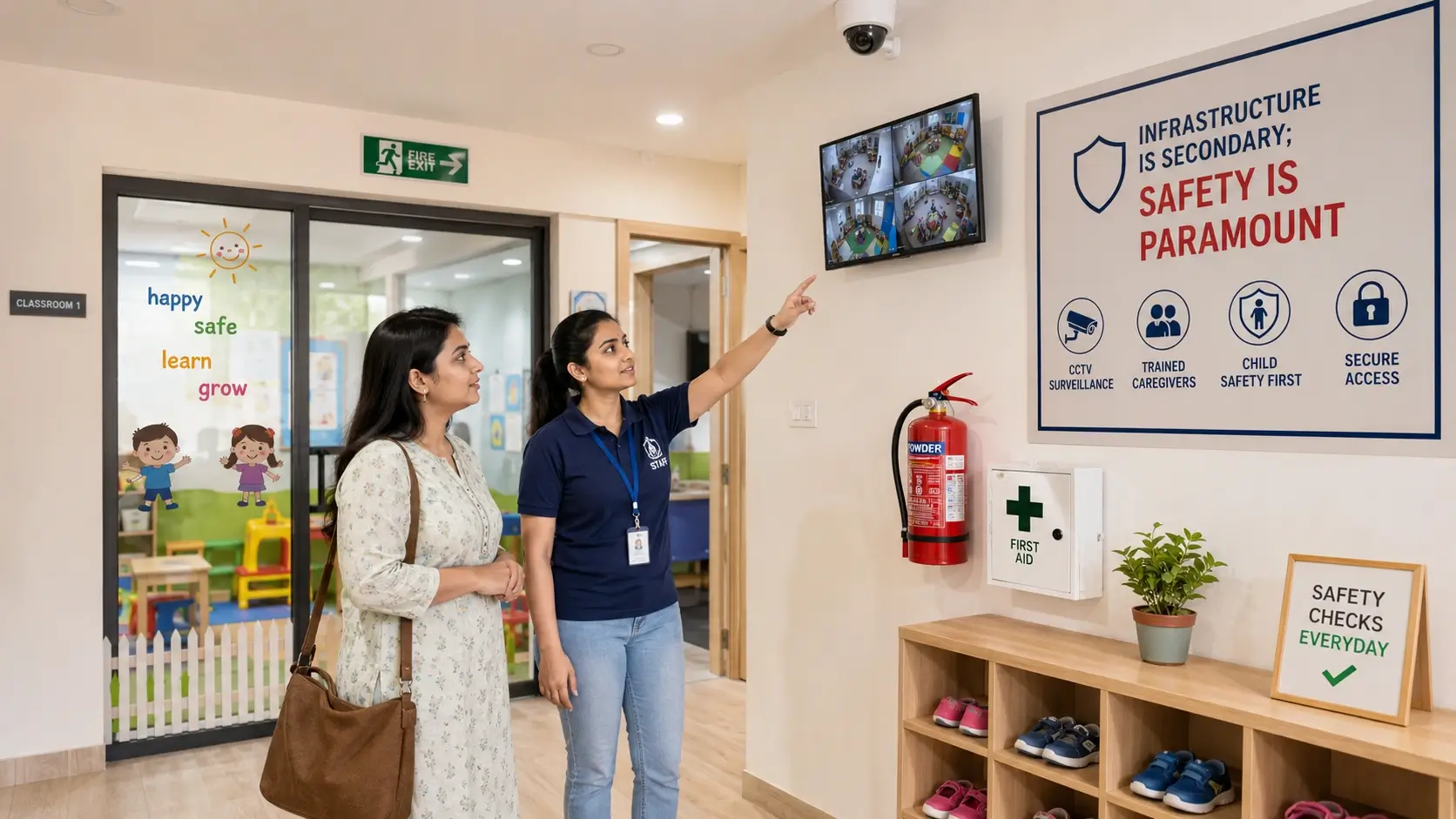 Parent inspecting a daycare facility