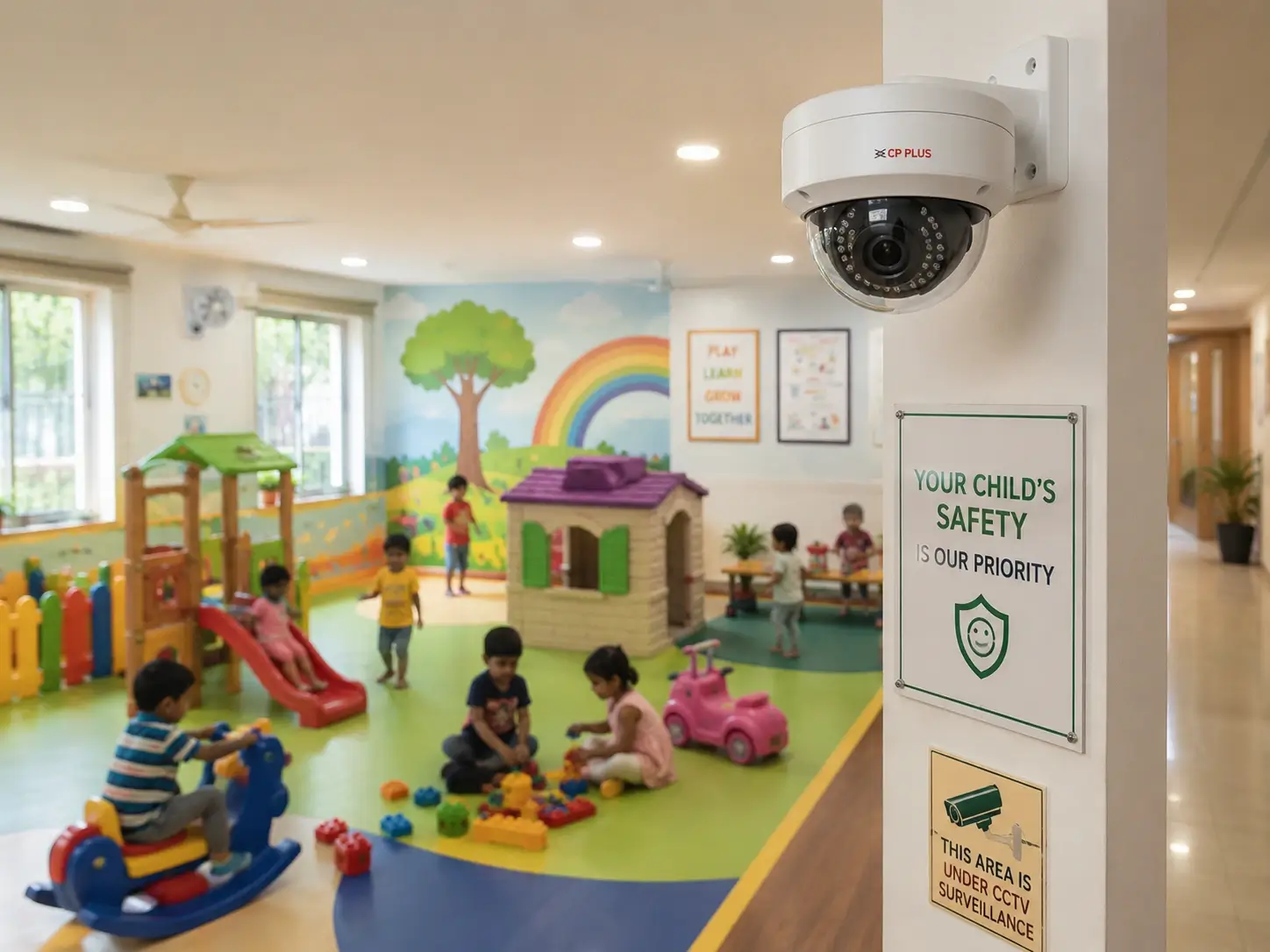 Security camera overlooking a play area