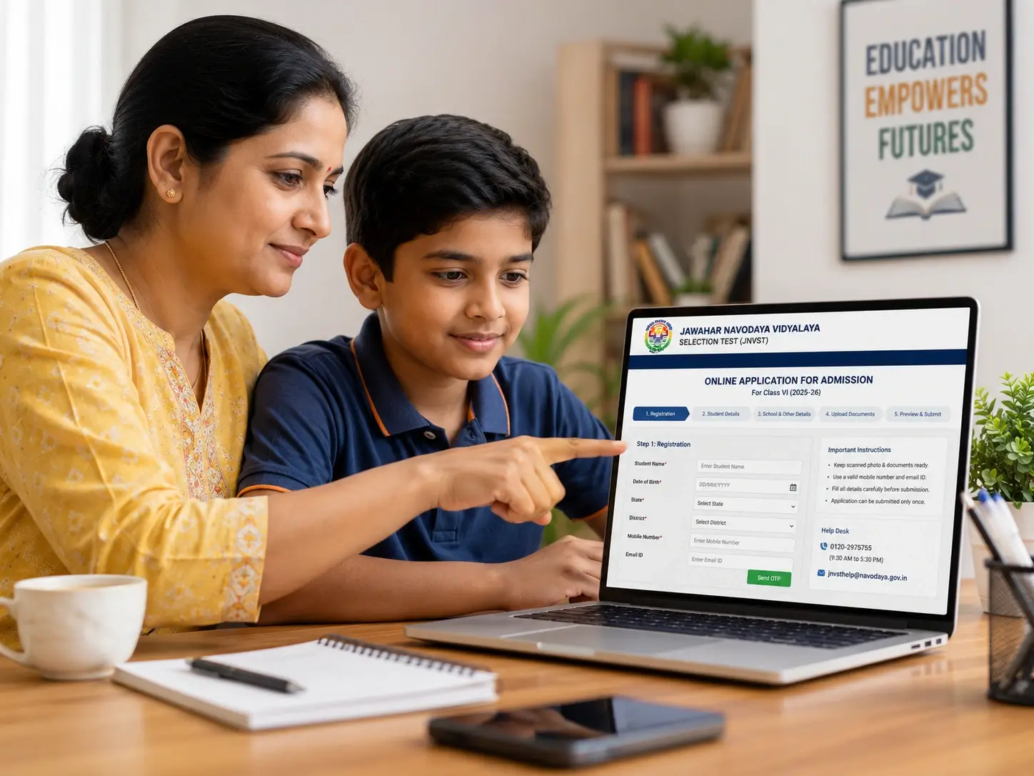 Parent and child applying online for JNV admission