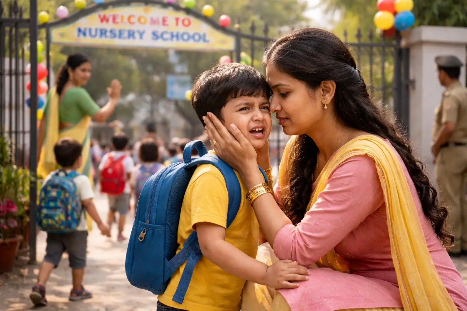 Child first day of nursery school Delhi 2026 separation anxiety school gate