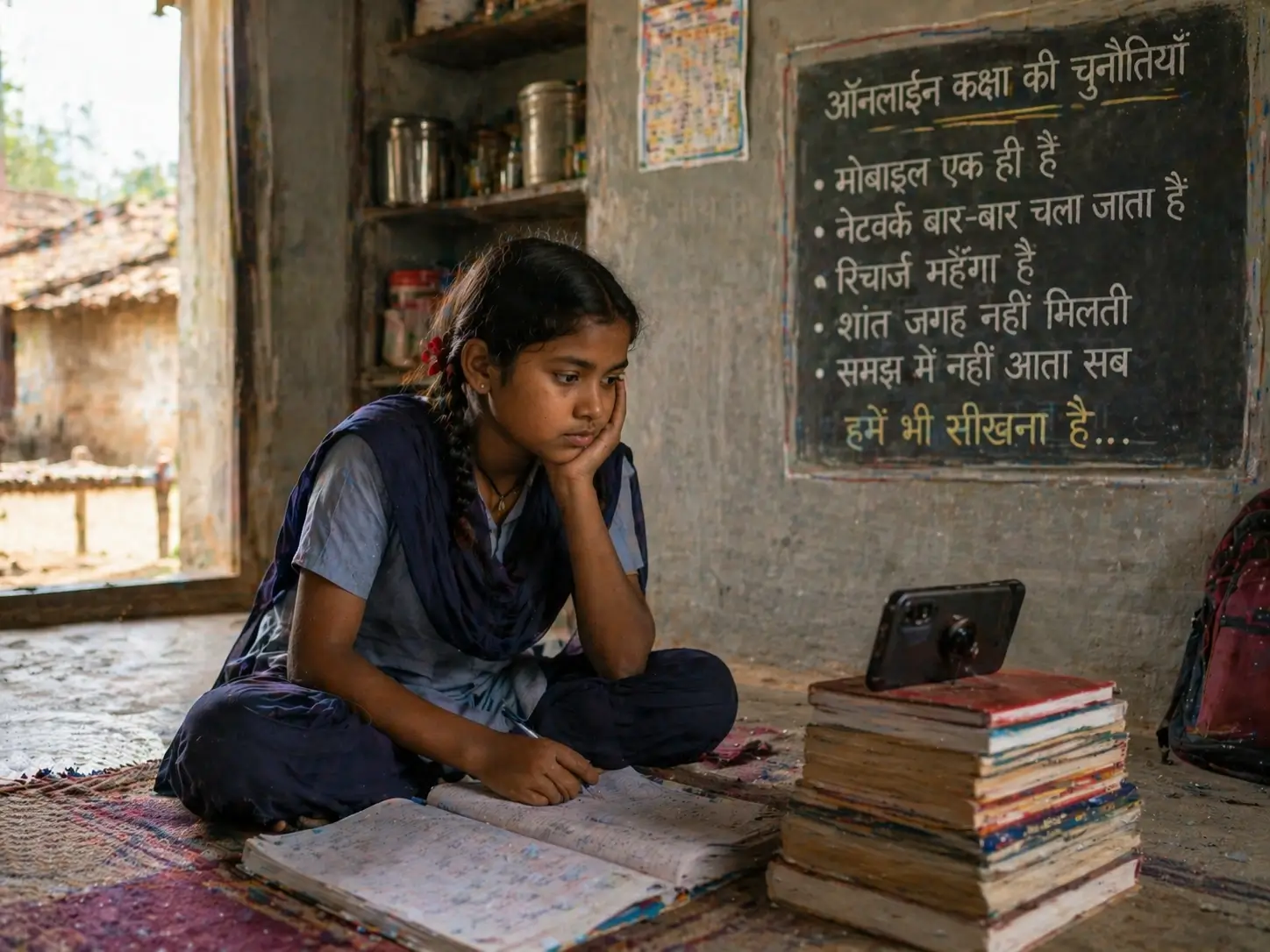 Student dealing with digital divide