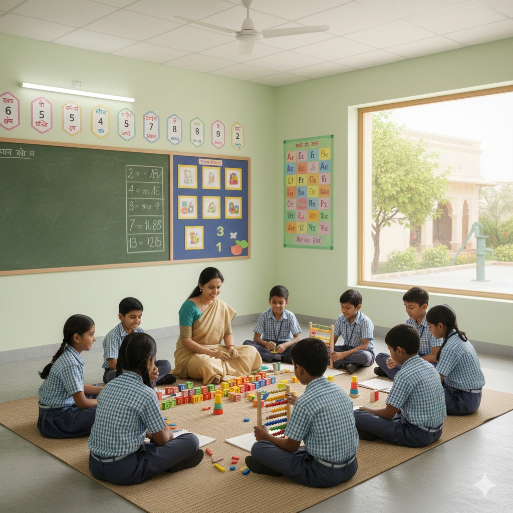 Students developing foundational literacy and numeracy skills