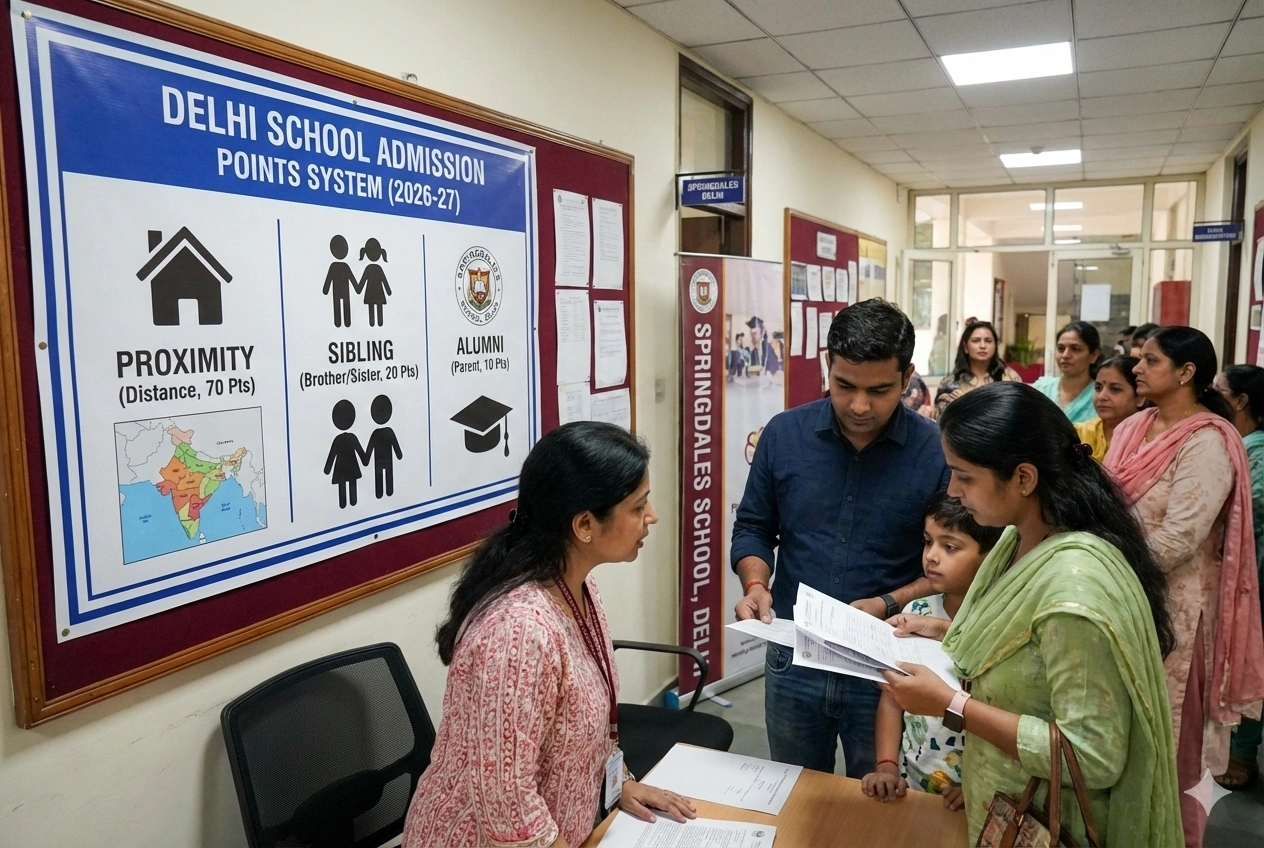 Delhi school admission points system — proximity sibling alumni criteria explained
