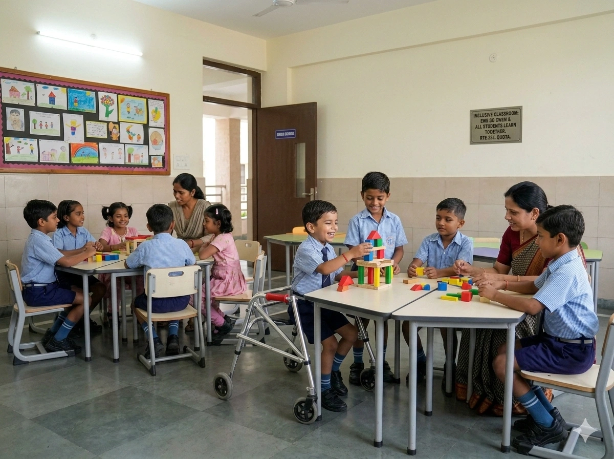 Children in Delhi private school under EWS DG CWSN RTE quota admission 2026