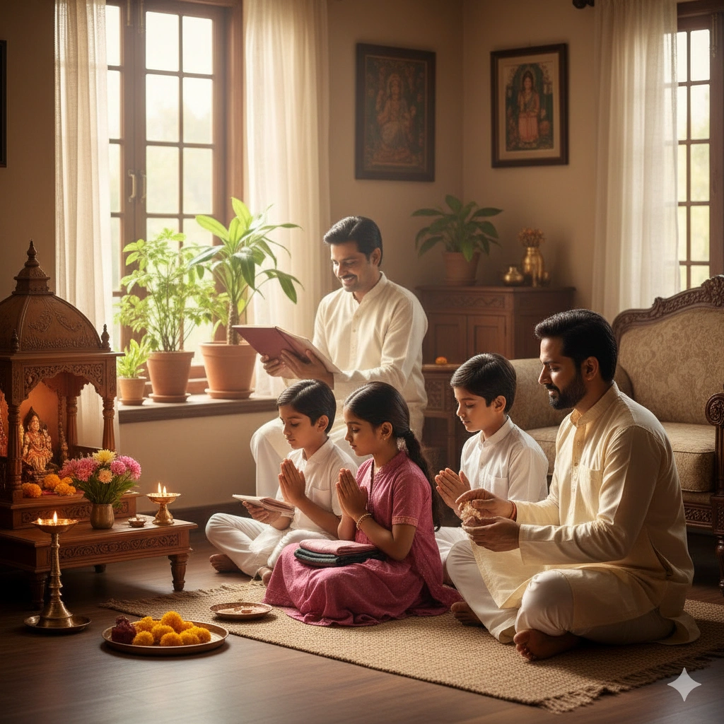 Family practicing values through daily rituals and activities