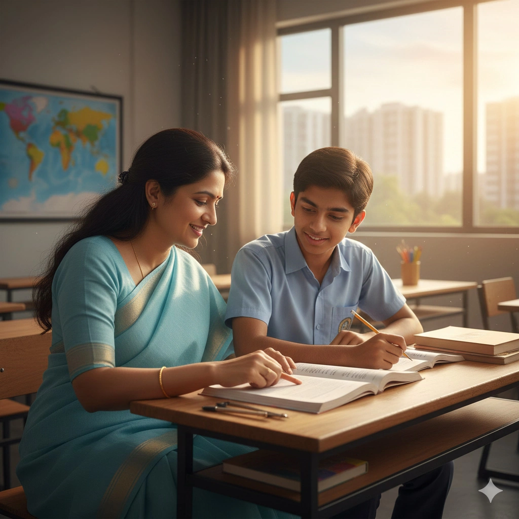 Teacher mentoring student one-on-one