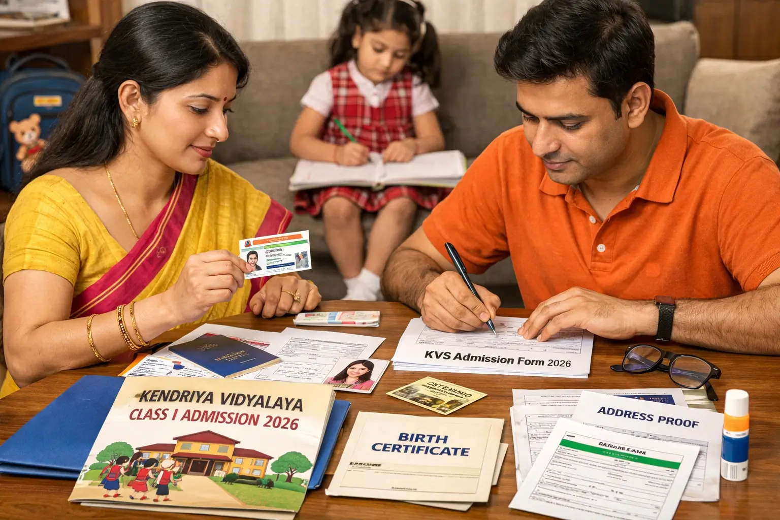 Parent preparing documents for KVS Kendriya Vidyalaya Class 1 admission 2026