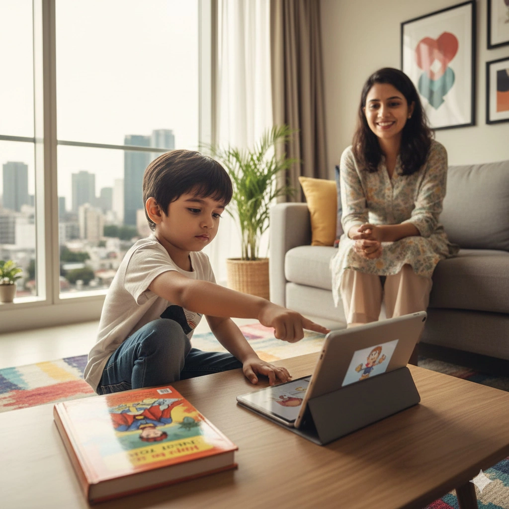 Young child making a choice between two options independently