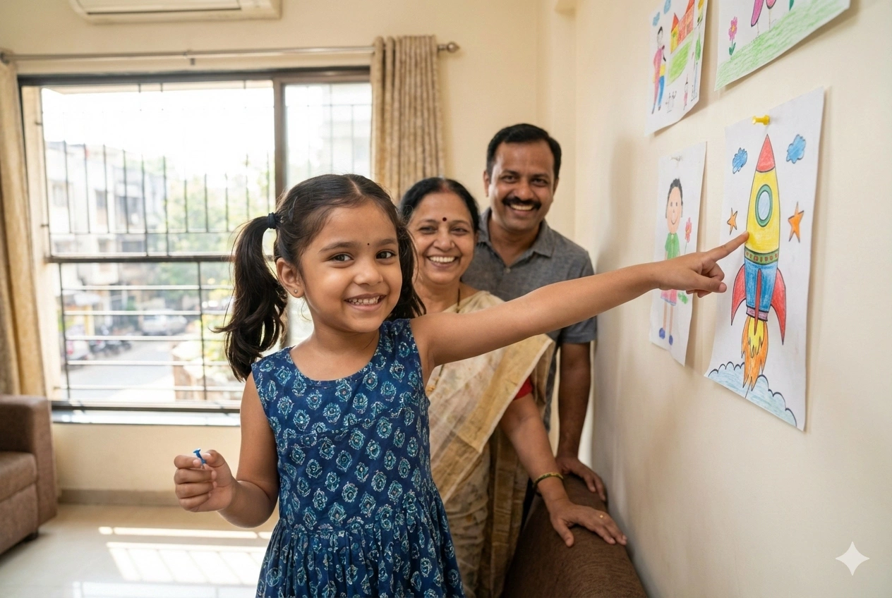 Happy confident child making their own decision with pride