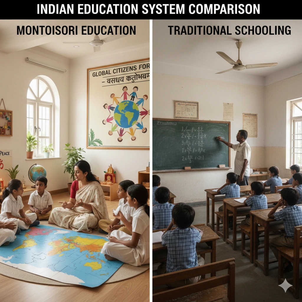 Comparison of Montessori education versus traditional schooling methods