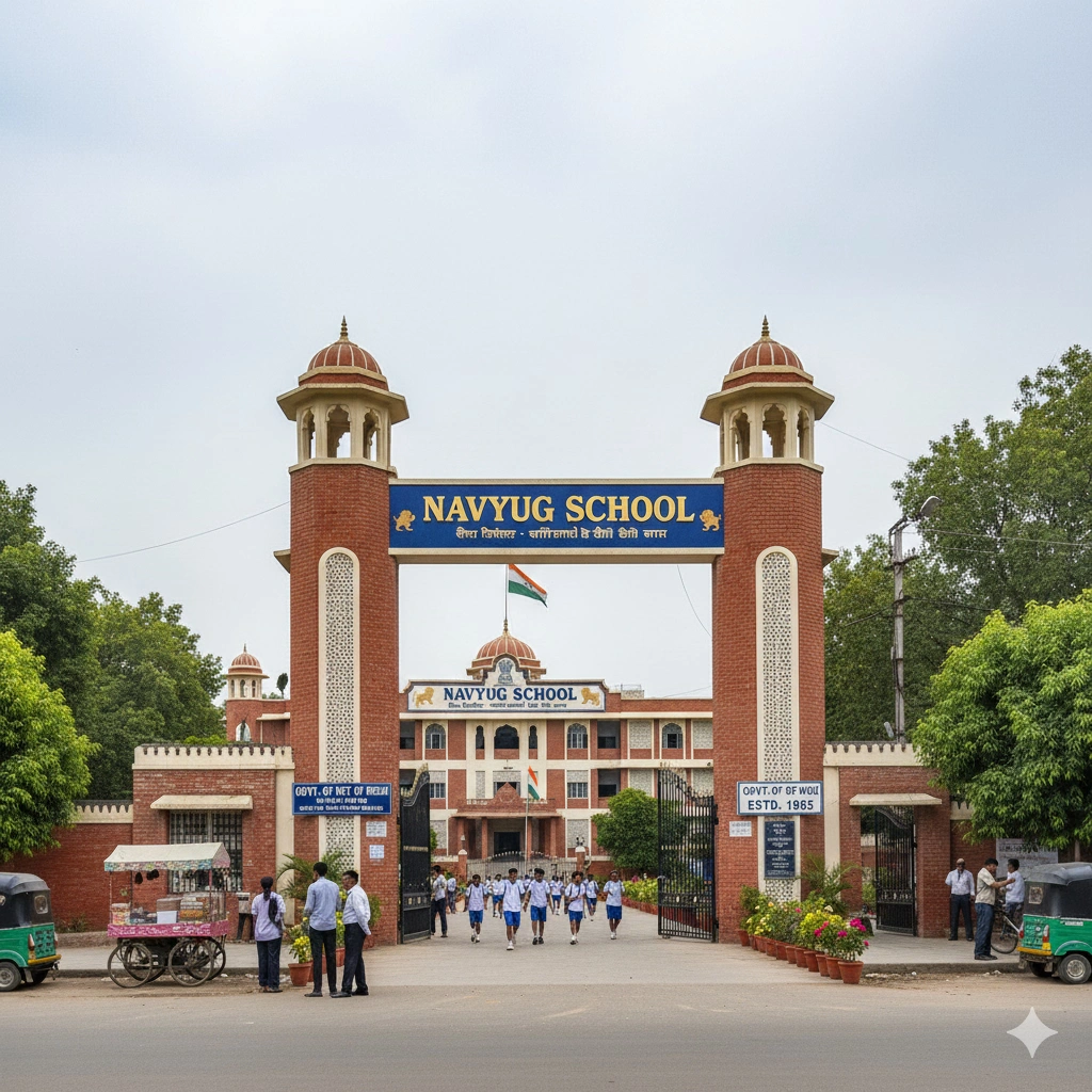 Navyug School entrance gate in South Delhi
