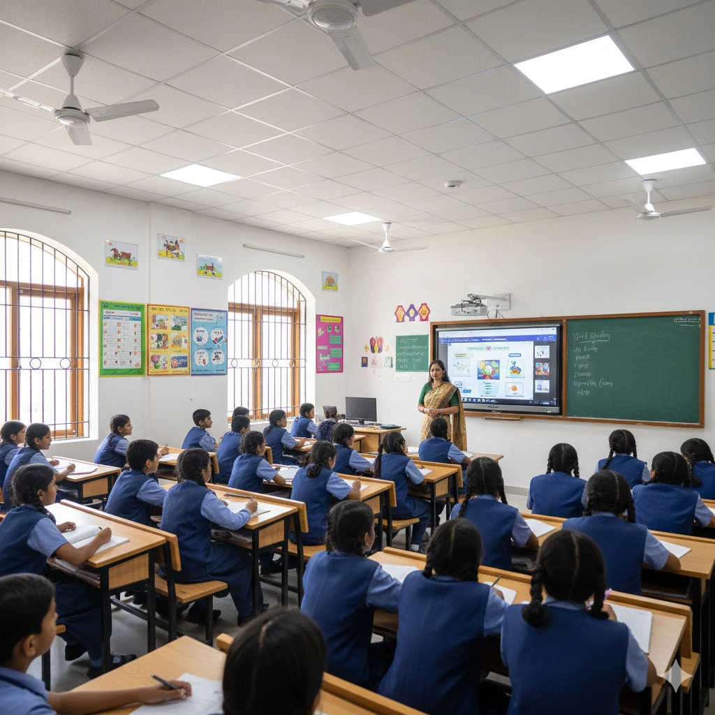 CBSE curriculum teaching in Navyug School smart classroom