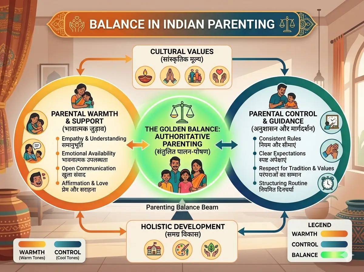 Visual diagram showing the balance of warmth and control in parenting