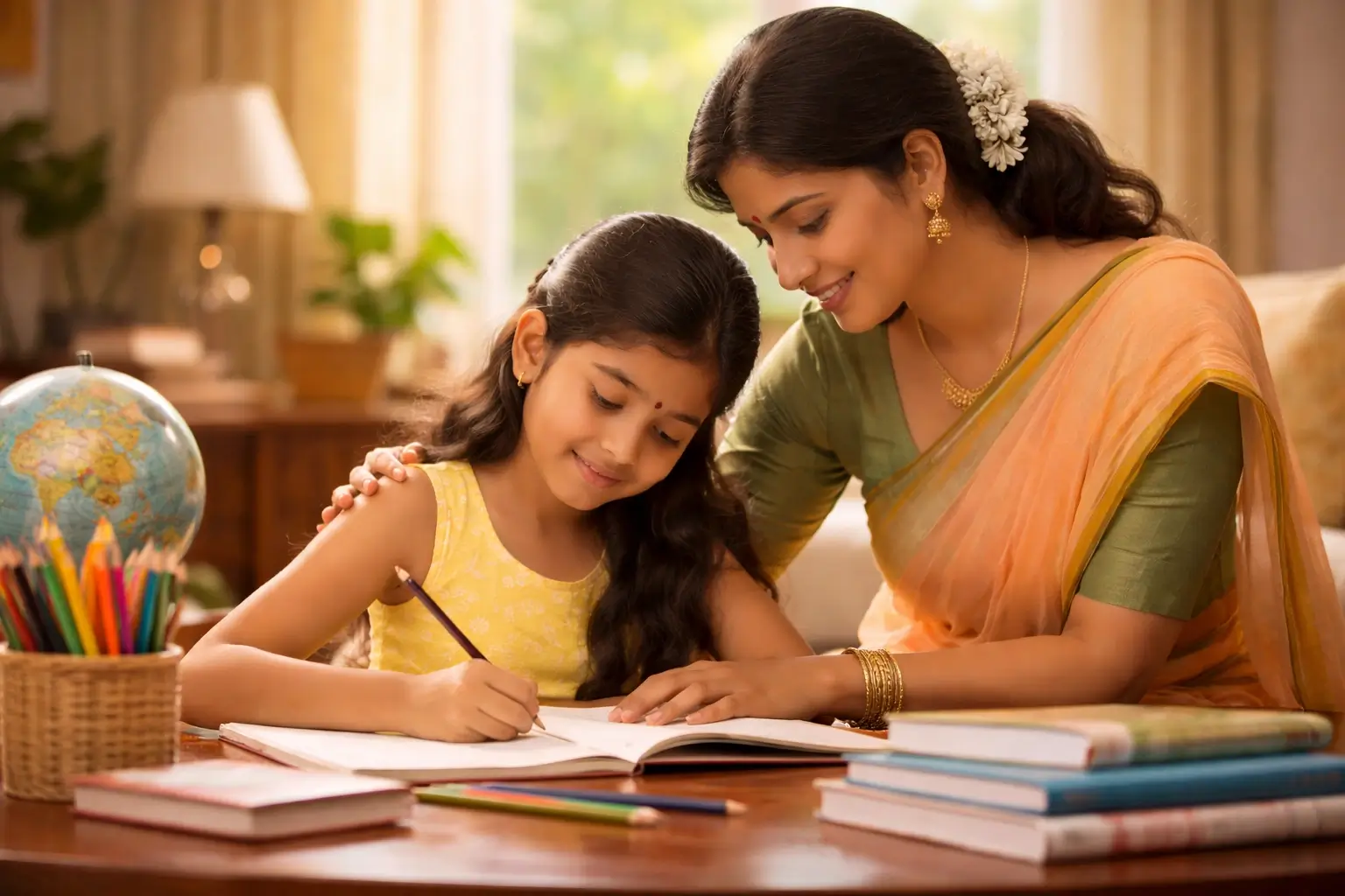 A child studying in a supportive environment
