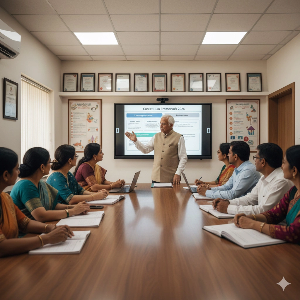 Principal reviewing curriculum with teachers