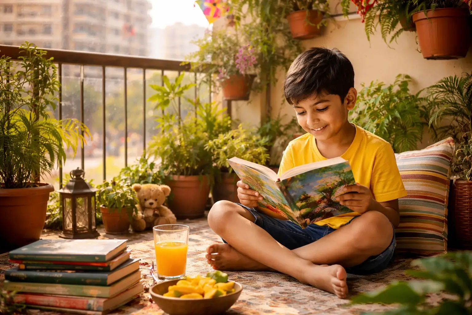 Child reading a book for pleasure during summer break
