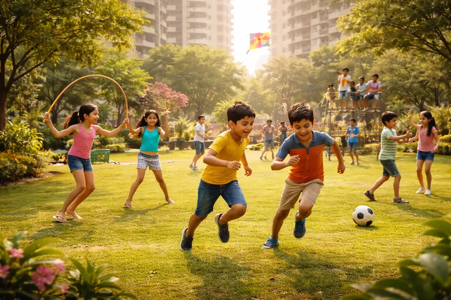 Kids engaging in physical activities outdoors during summer