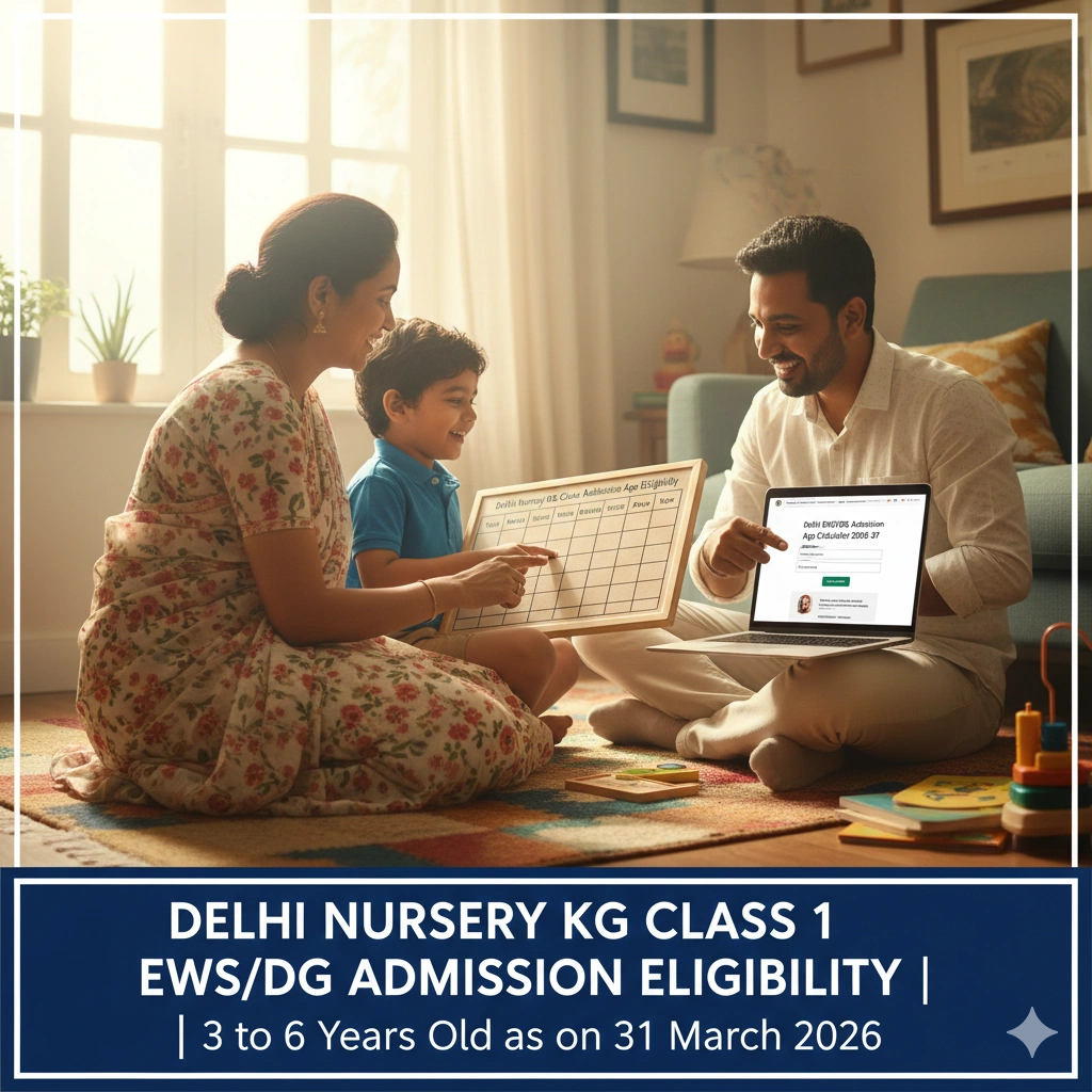 Delhi Nursery KG Class 1 age eligibility 3 to 6 years EWS DG admission criteria calculated on 31 March
