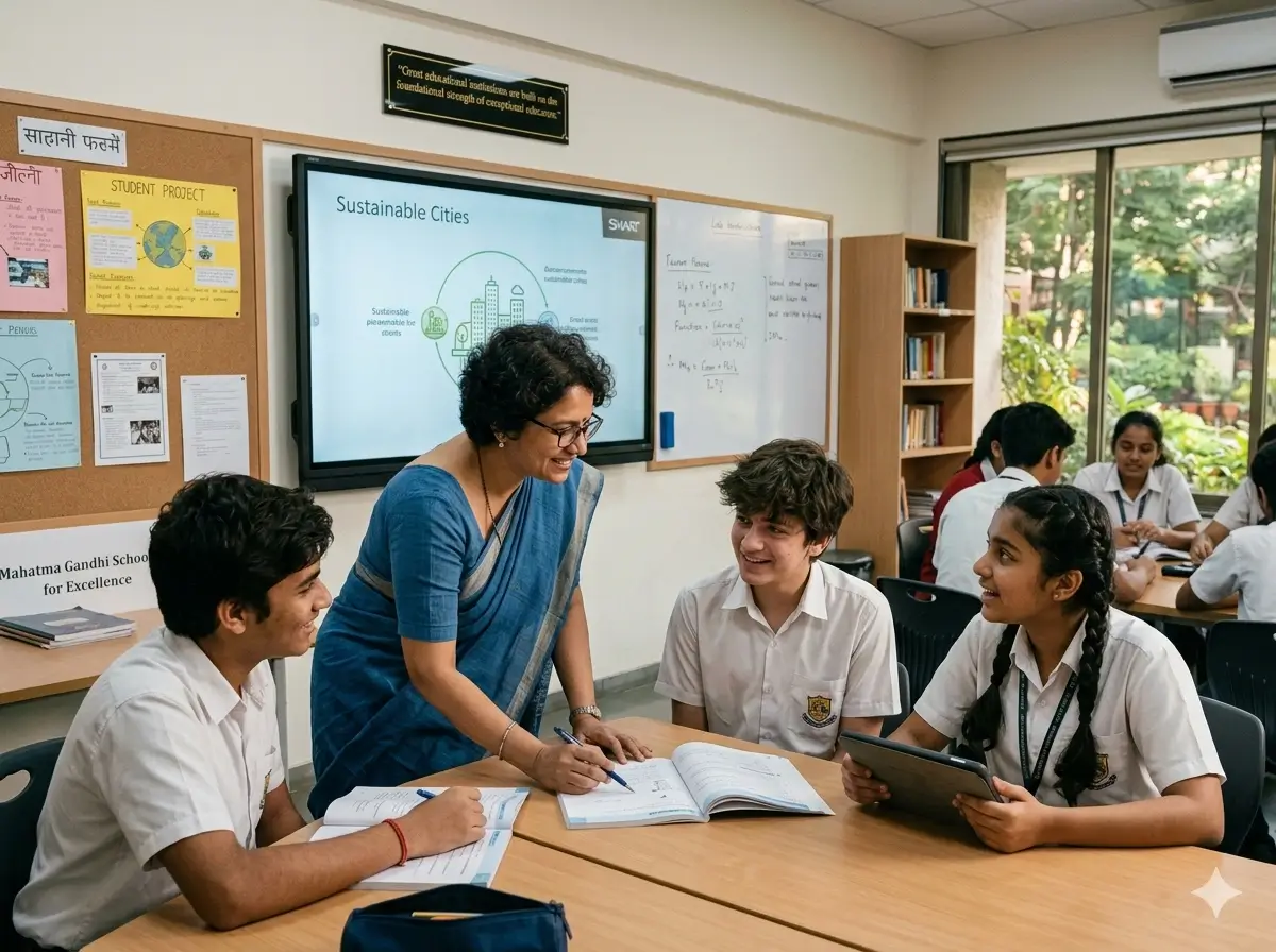 Inspirational educator teaching in a modern classroom