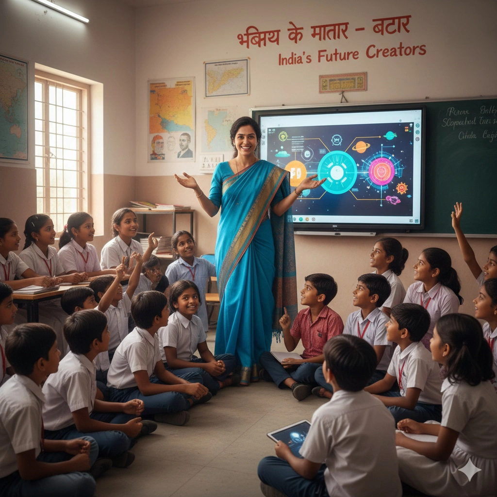 Motivated teacher with students - future of India's education