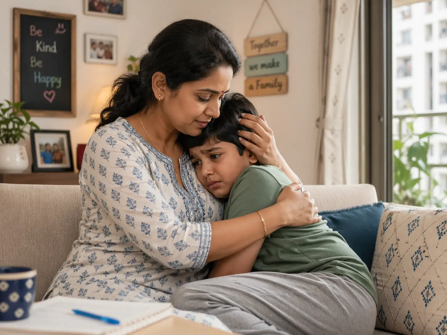Parent comforting a child