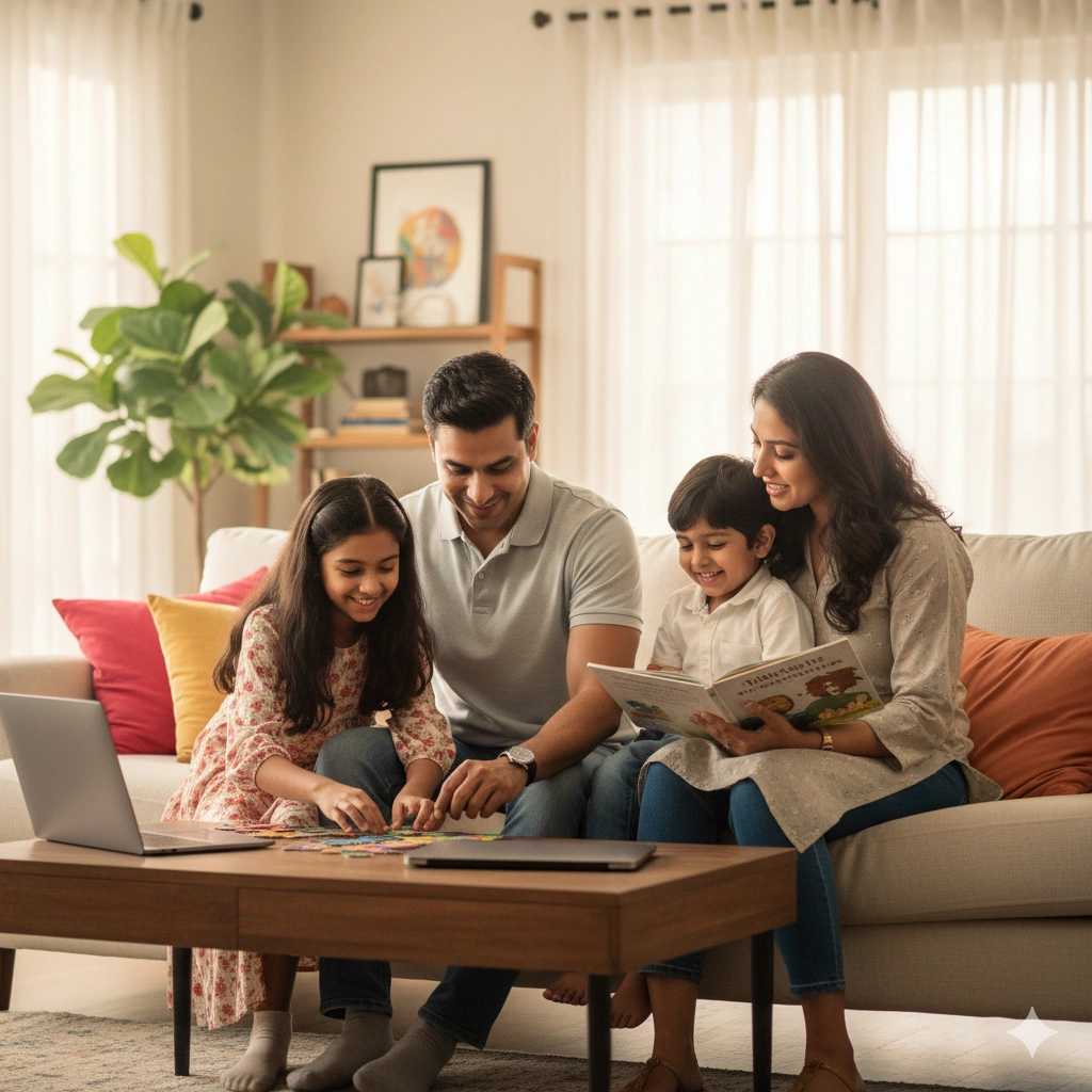 Working parents spending quality time with children