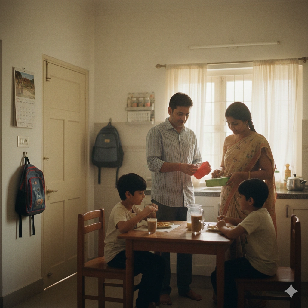 Family following daily routine together