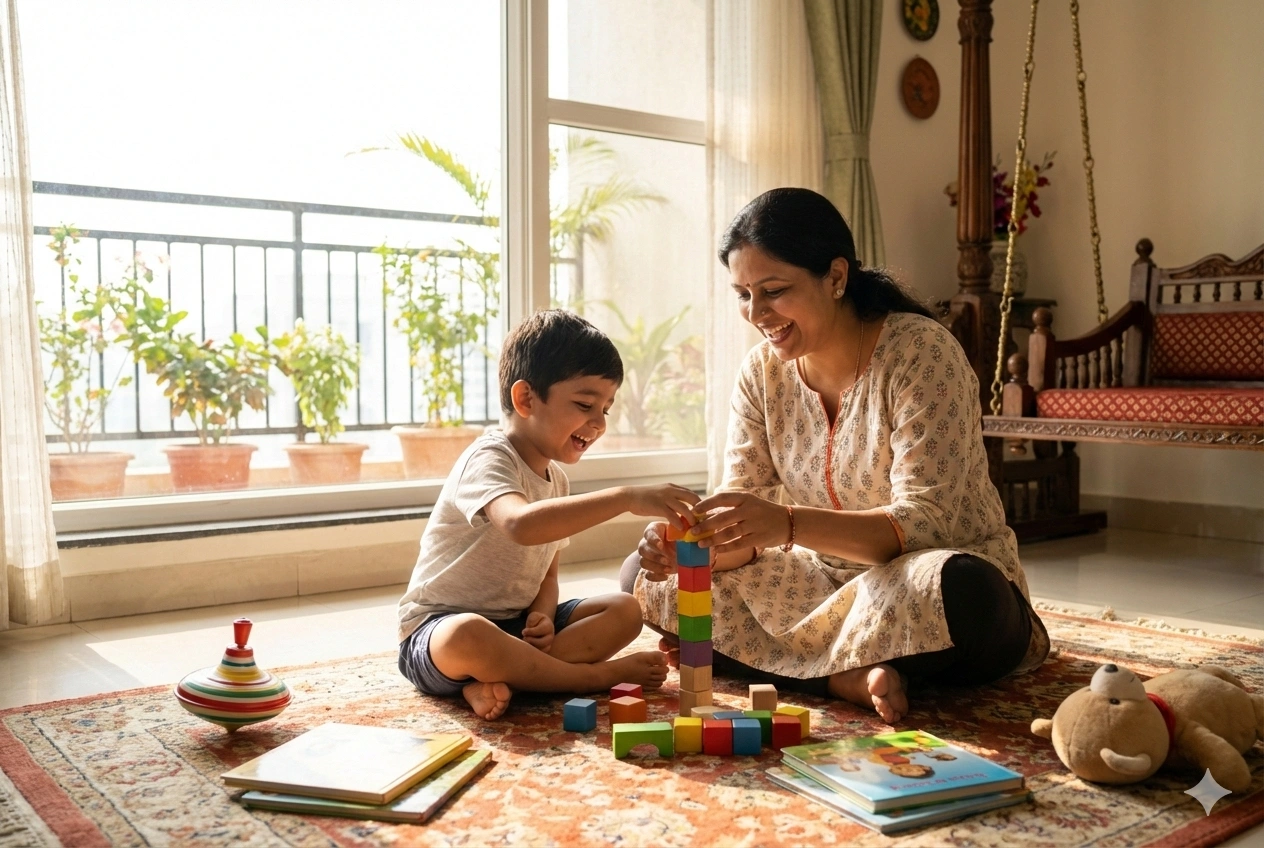 Parent and child playing together without screens